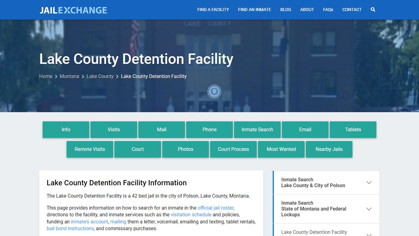 Lake County Detention Facility, MT Inmate Search, Information